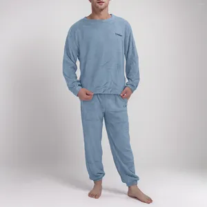 Men's Sleepwear Winter Coral Velvet Warm Pajamas Mens Solid Oversized Thick Thermal Homewear Crewneck Pullovers Tie-Foot Pants Soft