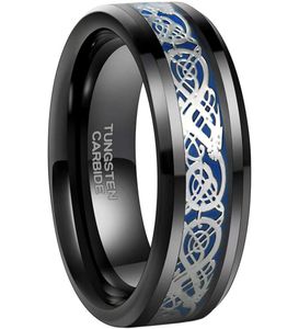 Wedding Rings Somen Ring Men 8mm Black Tungsten Celtic Dragon Inlay Polished Male Engagement Cool Jewelry Friend Gifts Anel Hombre9101600