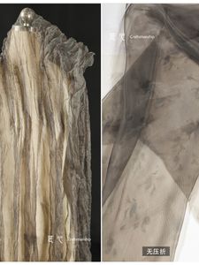 Coffee leaf dyed high density yarn pressed fold texture of organza gauze cardigan culottes garment designer fabric