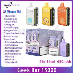 100% Primary Geek Bar 15000 Puff E Cigarette 650mAh Rechargeable Battery 16ml Pre-filled Pod 17 Flavors Disposable Vape Puffs 15k kit