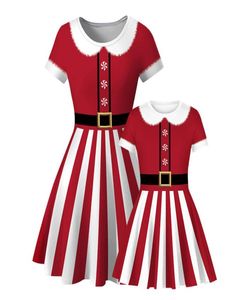 Novo popular natal listras vermelhas e brancas europeu e americano impressão digital mãe filha tshirt vestido moda dress3304724