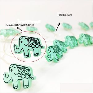 LED -strängar Brelong String Light 2M 20 LED -lysdioder Green Elephant Decoration Lighting Batteris Power Easy Pistentment Outdoor Wedding Holiday DHCRD