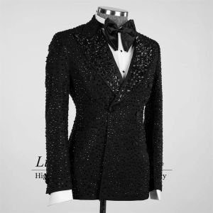 Suits Glitter Crystals Mens Suits Double Breasted Groom Wedding Tuxedos 2 Pieces Set Brudgum Prom Blazers Fashion Terno Masculino