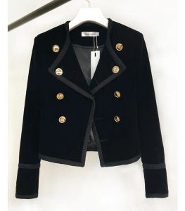 Damskie garnitury Blazers Vintage podwójnie piersi Krótkie kobiety luksusowe projektanci Blazer Femme Sucible Kurtka Czarna 2021 Autumn Winter Coat T