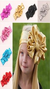 50st Metal Color Senaste Bow Hair Band Bronzing pannband Baby Metallic Big Bow Elastic pannband Vintage Head Wrap Hair Accessories5412749