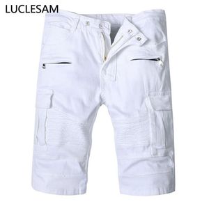 Mens White Denim Shorts 2020 Designer Multi Pocket Cargo Short Pants Mane Casual Slim Streetwear Solid Color Biker Jeans Shorts4284018