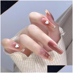 False Nails Summer Nail Ice Through B Wear Clear Sweet Grapefruit Color Love Milk White Piece Fake Stick On Drop Delivery Dhfeq
