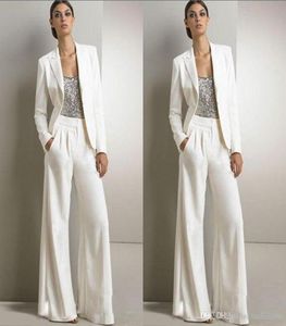 2021 New Bling Sequins Ivory White Pants Suits Mother Of The Bride Dresses Formal Chiffon Tuxedos Women Party Wear New Fashion Mod4378988