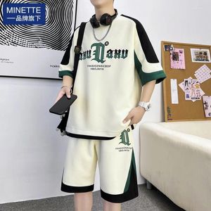 メンズトラックスーツ2024ブランドのミネットTシャツサマーファッションブランドショートスリーブショーツバスケットボールユニフォームのユーススポーツスーツのセット