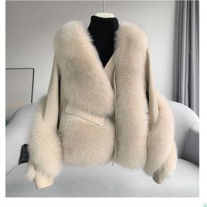 Fox Grass Women’s Short 2023 New Haining Sheepes Seaptkecle Doordercyle Wear Leather and Fur Coat Intervated Winter 9951