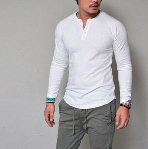 Moda marka odzieżowa Mężczyźni T Shirt Dwa przycisk Vneck Slim Fit T -Sleeve T Shirty Men Spandex Casual Tees9111165