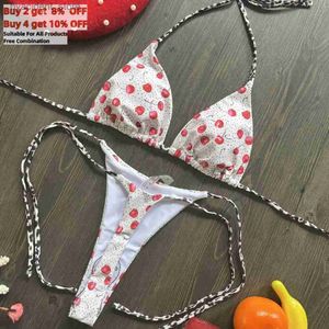 Damen-Badebekleidung, gekräuseltes Bikini-Set mit Kirschmuster, hinten gebundener Badebekleidung, S-L, sexy Damen-Badeanzug, zweiteiliger Badeanzug, L240308