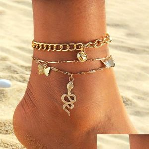 Anklets Style Creative Simple Love Butterfly Snake Pendant Anklet For Women Summer Sandals Beach Foot Jewelry 2024 Drop Delivery Dhstv