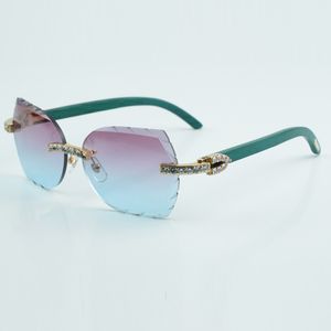 fashion cut lens XL diamond sunglasses 8300817 high quality natural green wood legs sunglasses size 60-18-135 mm