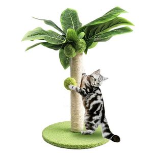 Cat Scratching Post For Kitten Cute Green Leaves Cat Scratching Posts with Sisal Rope Indoor Cats Posts Cat Tree Pet Products 240227