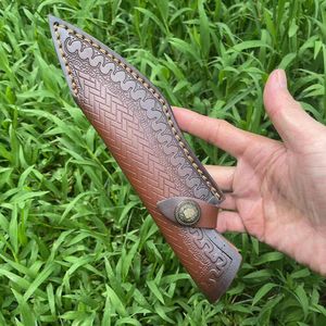 New S2269 Two-layer cowhide embossed knife Sheath, Straight Knife Holster Knife Blade Cover Belt Knife Case for Hunting, Leisure and Kitchen