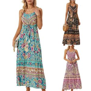 Bohemian-Trägerkleid für Damen, bedruckt, Urlaubsstrand