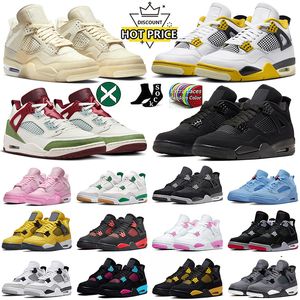 Med Box Jumpman 4s basketskor Jump Man 4 Militär Black Cat Cactus Bred Reimagined White Oreo Pine Green Thunder Sports Sneakers Trainers