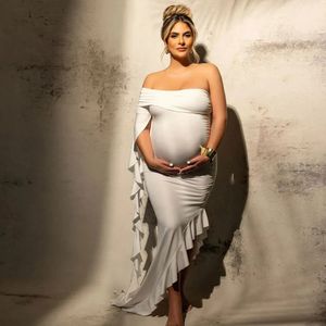 Off the Shoulder ruffles Maternity Pography Props Dress Po Shooting Pregnant Women Skinny 240301