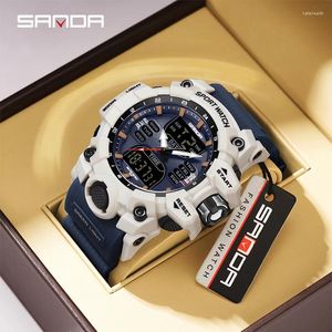 Wristwatches SANDA 2024 Sports Military Men's Watches Luxury Digital Watch 50M Waterproof Quartz Wristwatch For Male Relogios Masculino 6126