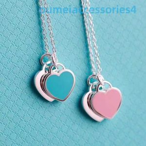 2024 Jewelry Designer Brand Necklaces Home S925 Silver Enamel Love Ball Blue Fashion Pink Versatile Womens Red Heart Drop Pendant