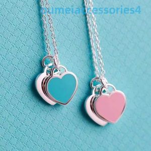 2024 Schmuck Designer Marke Halsketten Home S925 Silber Emaille Liebe Ball Blau Mode Rosa Vielseitig Damen Rot Herz Tropfen Anhänger