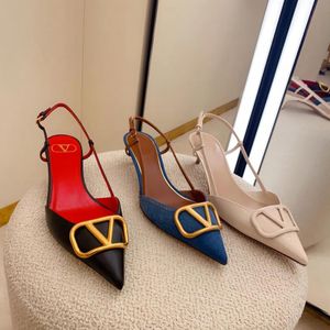 Designer Women's Pointed Toe Genuine Leather V High Heel Sandals Formal Shoe Lace Metal V Shape Buckle Party Women's Sexy Wedding Shoes Genuine Leather Size 35-44