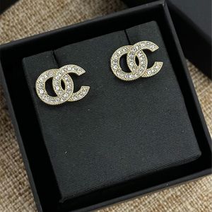 Silver Luxury Brand Designer Classic C Letter Stud Earrings Round Diamond Earrings Wedding Party (B0012)