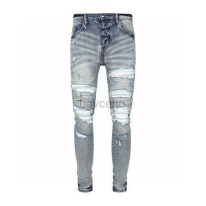 Jeans Herren Distressed Skinny Jeans Mode Herren Moto Lange Aus Baumwolle Slim Füße High Street Denim Hellblau Paste Stoff Loch 30-40 Hosen Hip Hop 240308