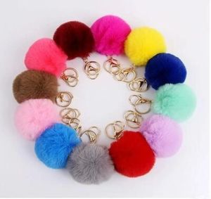 2024 Pompom Key Chain Fur Ball Keyring Plush Toys for Children Girls Soft Artificial Rabbit Hang Bags Pendant Handbag Car Keyring Acces