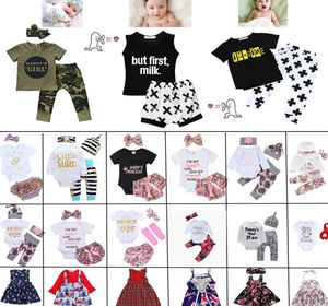 Mer 60 stil barnkläder pojkar små baby flickor 100cotton kort ärm kausal sommarklänningar barnkläder set Select8918132