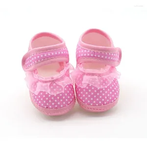 Erste Wanderer Frühling Baby Schuhe Solide Dot Spitze Rüschen Kleinkind Weichen Boden Anti-Rutsch Mädchen Krippe Boden Hause Schuhe