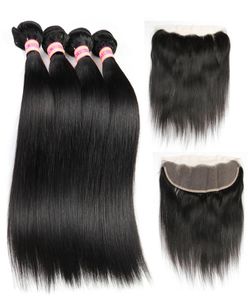 Siyusi indiano em linha reta pacotes de cabelo virgem com 13x4 fechamento frontal do laço extensões de cabelo humano tecer pacotes com fechamento t7580762
