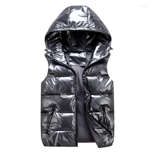 Gilet da uomo Gilet Moda invernale Argento Maschile imbottito in cotone Cappotti con cappuccio Giacche senza maniche Gilet spessi casual Abbigliamento da uomo