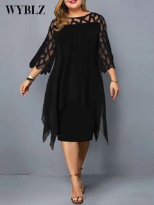 WYBLZ Plus Size Kleider für Damen 4XL 5XL 6XL Sommer Elegante Netzärmel Weißes Damenkleid Große Größe Lässige Partykleider 240229