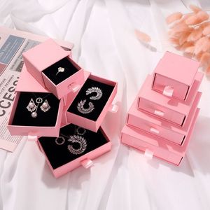 Logotipo personalizável caixa de papelão colar pulseira brincos exibição de embalagem de jóias rosa 10 peças puxar lotes inteiros caixa a granel t200298a