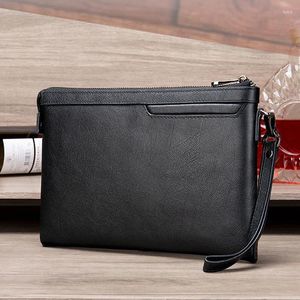 Wallets Black Hand Bag Men's Business Grasp Leather Top Layer Cowhide Envelope With Wrist Strap Male Clutches Purse