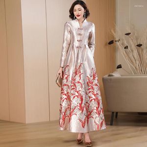 Casual Dresses Women Luxury Long Sleeve Jacquard Dress Floral Girls Evening Events Party Chinese Style Pograph Vintage