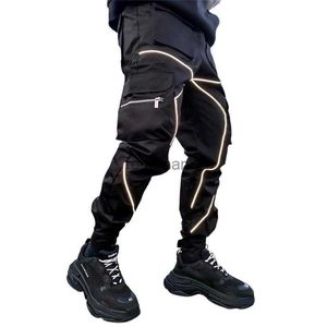 Erkekler Bahar Sonbahar Kargo Erkek Moda Joggers Yansıtıcı Pantolon Sweatpants 240308