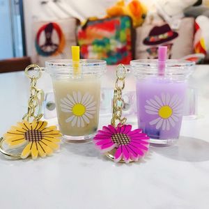 Kreative Mini Daisy Trinken Schlüsselbund Milch Getränke Schlüsselring Ornamente Anhänger Charming Party Favors Geschenke Für Schmuck Gift315A