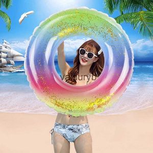 Bath Toys Rainbow paljetter Flash Swimming Pool Foam Ring Vuxen LDREN Uppblåsbar rör Giant Floating Aquatic Entertainment Toy H240308