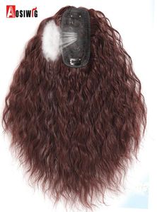 AOSI Clip-in-Haarverlängerung für Damen, 2 Clips in Topper, natürliches Haar, lockiges, schwarzbraunes Kunsthaar mit Pony, künstliches Haarteil 220212048925