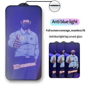 Vidro temperado anti-luz azul para iPhone 15 12 13 11 14 Pro Max XR XS Max Cobertura total Protetor de tela Capa à prova de poeira Película protetora + caixa de varejo