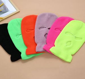 3hål fullt ansiktsskidskidmask Vinterkapsel Balaclava Hood Beanie Warm Tactical Hat Party Hats 14 färger LJJK24495020852