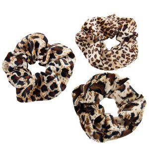 Leopard Satin Warm Soft Hair Scrunchies Elastic Hair Band Women Girls ponytail Holder Rubber Band Hair Accessories Velvet Chiffon Dot Brown