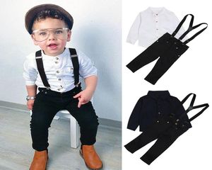 Barn pojkar gentleman kläder baby skjorta topsuspenderpants 3pcssets höst barnkläder sätter 2 färger c4716510410