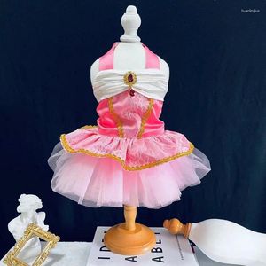 Hundebekleidung, handgefertigte Kleidung, Heimtierbedarf, Cocktailkleid, leuchtendes Rosa, einteilig, Edelstein-Accessoires, Spitzen-Tüllrock, Halloween-Feiertag