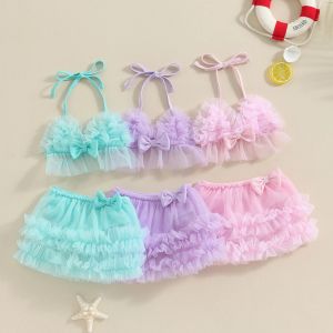 Badebekleidung Kleinkind Baby Girls Bikini 2pcs Strand Badebekleidung Tüll Tüllhalter Camisole PP Shorts Badeanzüge Säuglings Sommer Badeanzüge 024 Monate