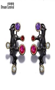 DreamCarnival 1989 Gothic Design Langer Ohrstecker Lila Rot CZ Stein Vintage Schwarz Farbe Mujeres Pendientes Brincos E07 2106161317576