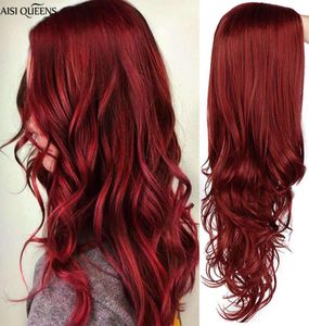 AISI Queens Long Wave Synthetic Wig Red Wig For Women Cosplay Black Pink Wigs Partial Division Natural High Temperatur Fiber2432908